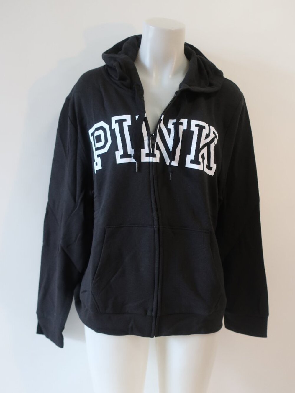 NWT Women Pink Victoria's Secret (Item-17) Black White Zip Logo Hoodie XXL - Picture 4 of 8